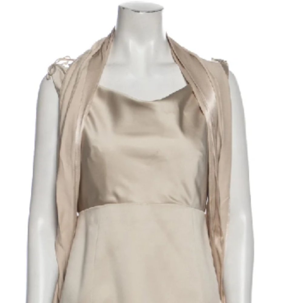 HOLIDAY VERA WANG SPECTACULAR Satin-like Neutral Long Tent Dress w/ Wrap sz 12